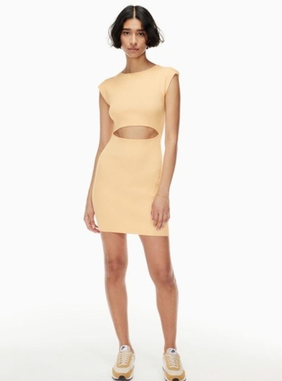 Aritzia Wilfred Free Tnao Cutout Rib Knit Mini Dress Butter Yellow Size Small